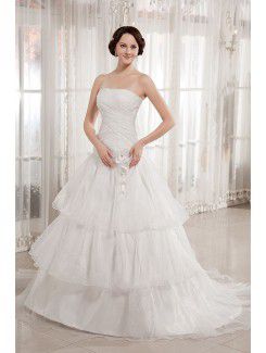 Taffeta and Organza Strapless Sweep Train A-Line Wedding Dress