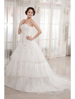 Taffeta and Organza Strapless Sweep Train A-Line Wedding Dress