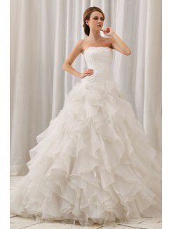 Organza and Lace Strapless Sweep Train A-line Wedding Dress