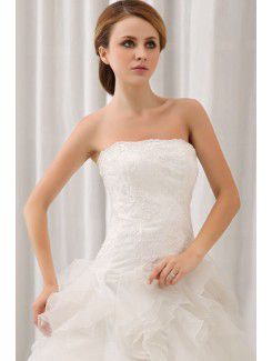 Organza and Lace Strapless Sweep Train A-line Wedding Dress