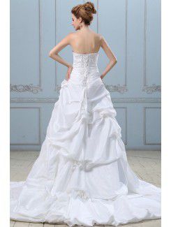 Taffeta and Lace Sweetheart Chapel Train A-line Wedding Dress with Embroidered