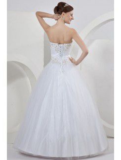 Tulle Strapless Chapel Train Ball Gown Wedding Dress with Embroidered