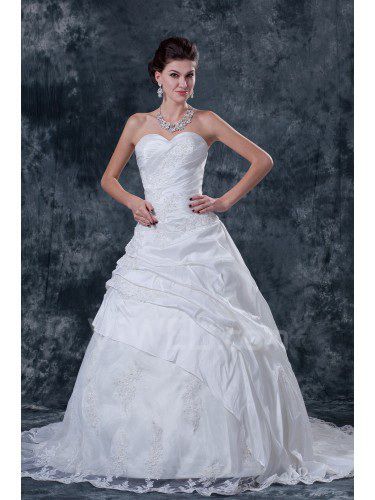 Satin and Taffeta Sweetheart Chapel Train A-Line Wedding Dress