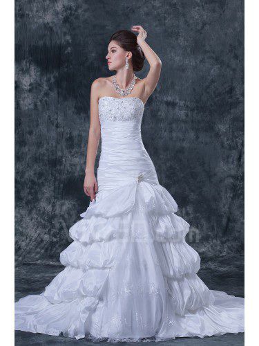 Taffeta and Satin Strapless Chapel Train A-Line Wedding Dress