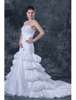 Taffeta and Satin Strapless Chapel Train A-Line Wedding Dress