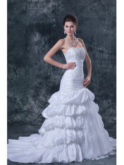 Taffeta and Satin Strapless Chapel Train A-Line Wedding Dress