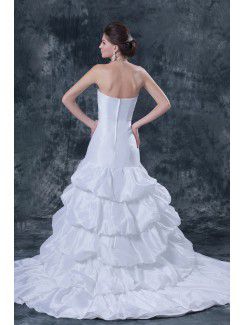 Taffeta and Satin Strapless Chapel Train A-Line Wedding Dress