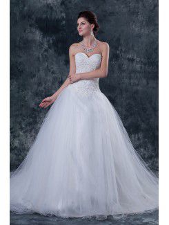 Tulle and Satin Sweetheart Chapel Train Ball Gown Wedding Dress