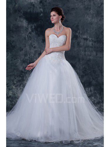 Tulle and Satin Sweetheart Chapel Train Ball Gown Wedding Dress