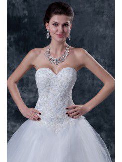 Tulle and Satin Sweetheart Chapel Train Ball Gown Wedding Dress