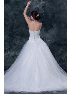 Tulle and Satin Sweetheart Chapel Train Ball Gown Wedding Dress