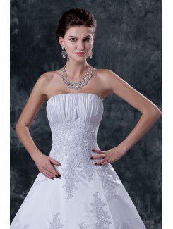 Satin Strapless Floor Length Ball Gown Wedding Dress with Beading and Ruffle