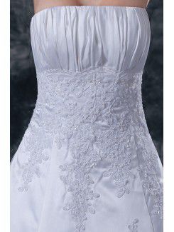 Satin Strapless Floor Length Ball Gown Wedding Dress with Beading and Ruffle