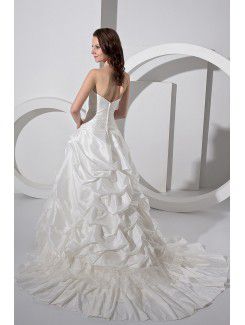 Satin and Taffeta Strapless Chapel Train Ball Gown Wedding Dress