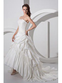 Satin and Taffeta Strapless Chapel Train Ball Gown Wedding Dress