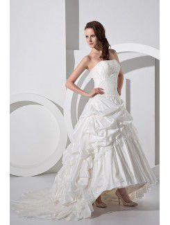 Satin and Taffeta Strapless Chapel Train Ball Gown Wedding Dress