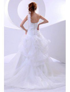 Organza One-Shoulder Court Train Ball Gown Wedding Dress