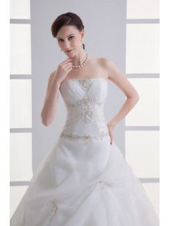 Organza Strapless Ball Gown Floor Length Embroidered Wedding Dress