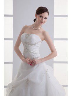 Organza Strapless Ball Gown Floor Length Embroidered Wedding Dress