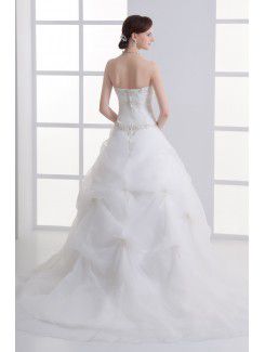 Organza Strapless Ball Gown Floor Length Embroidered Wedding Dress