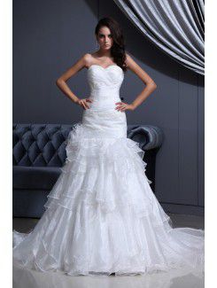 Tulle sweetheart cattedrale di treno sirena abito da sposa con perline volant