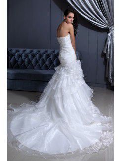 Tulle Sweetheart Cathedral Train Mermaid Wedding Dress with Beading Ruffle