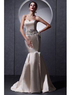 Satin Sweetheart Sweep Train Mermaid Wedding Dress