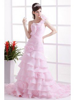 Органзы одно плечо собор поезд-line свадебное платье с цветами рябить
