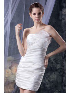 Organza Strapless Court Train Mermaid Wedding Dress with Ruffle Hand-made Flower