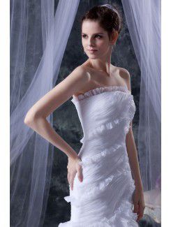 Satin and Tulle Strapless Cathedral Train Mermaid Wedding Dress with Ruffle