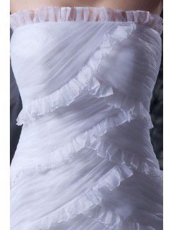 Satin and Tulle Strapless Cathedral Train Mermaid Wedding Dress with Ruffle