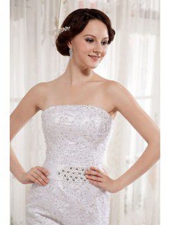 Lace Satin Strapless Court Train Mermaid Wedding Dress