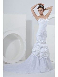 Taffeta Strapless Court Train Mermaid Wedding Dress with Flowers