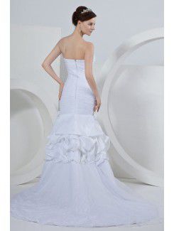 Taffeta Strapless Court Train Mermaid Wedding Dress with Flowers