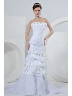 Taffeta Strapless Court Train Mermaid Wedding Dress with Flowers