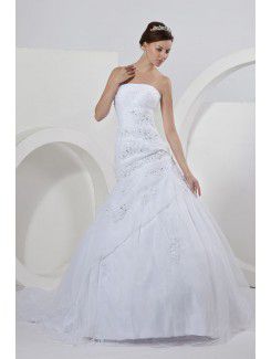 Satin Organza Strapless Court Train Ball Gown Wedding Dress Ruffle