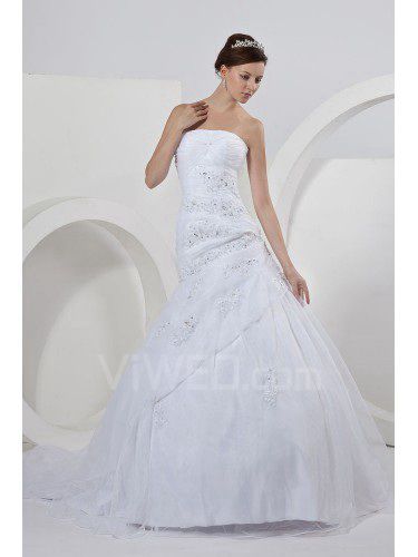 Raso organza senza spalline corte treno di palla abito abito da sposa volant