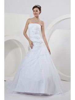 Satin Organza Strapless Court Train Ball Gown Wedding Dress Ruffle