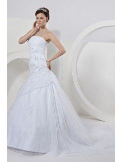 Satin Organza Strapless Court Train Ball Gown Wedding Dress Ruffle