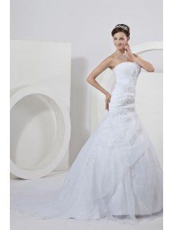 Satin Organza Strapless Court Train Ball Gown Wedding Dress Ruffle