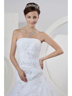 Satin Organza Strapless Court Train Ball Gown Wedding Dress Ruffle