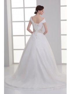 Organza V-Neckline Ball Gown Sweep Train Embroidered Wedding Dress