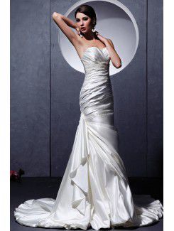 Satin Sweetheart Chapel Train Sheath Wedding Dress with Ruffle