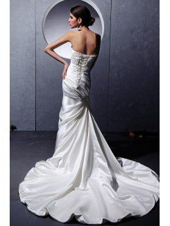 Satin Sweetheart Chapel Train Sheath Wedding Dress with Ruffle