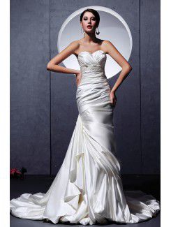 Satin Sweetheart Chapel Train Sheath Wedding Dress with Ruffle