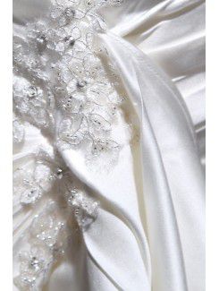 Satin Sweetheart Chapel Train Sheath Wedding Dress with Ruffle