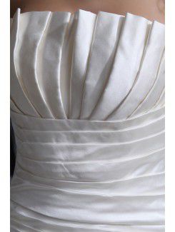 Satin Strapless Court Train Ball Gown Wedding Dress with Pleated Ruffle