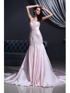 Satin Halter Court Train Mermaid Wedding Dress