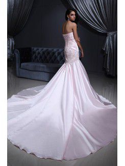 Satin Halter Court Train Mermaid Wedding Dress