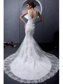 Lace V-Neckline Court Train Mermaid Wedding Dress